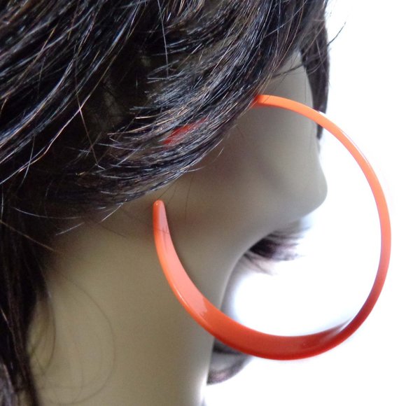 Large 3 inch Hoop Earrings Orange Hoop Earrings Thick Hoops - Picture 2 of 4